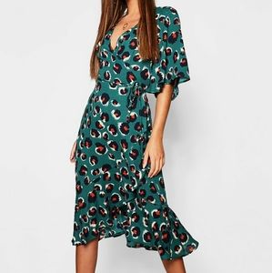 NEW Boohoo Blue Leopard Print Wrap Dress